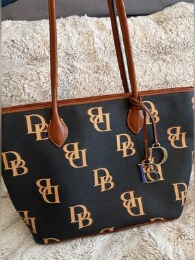 Dooney and Bourke blue and Brown Logo Tote Bag